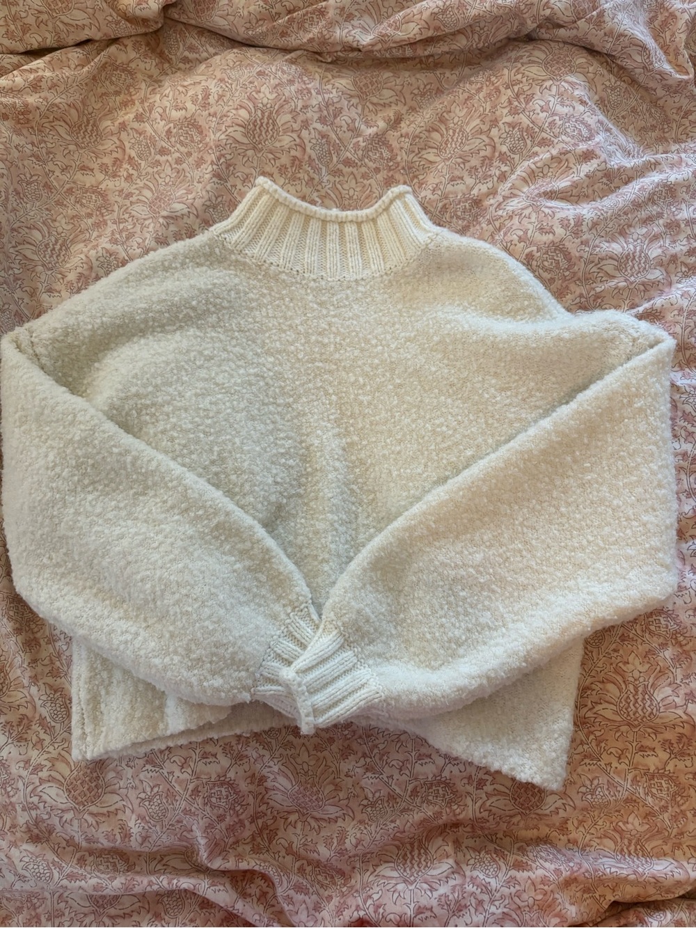 American Eagle Outfitters Cream Bouclé Turtleneck Sweater